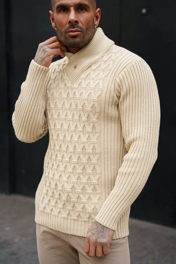 最新澳洲幸运5开奖结果体彩网站 Father Sons Chunky Cable Knit Beige Jumper - FSJ062