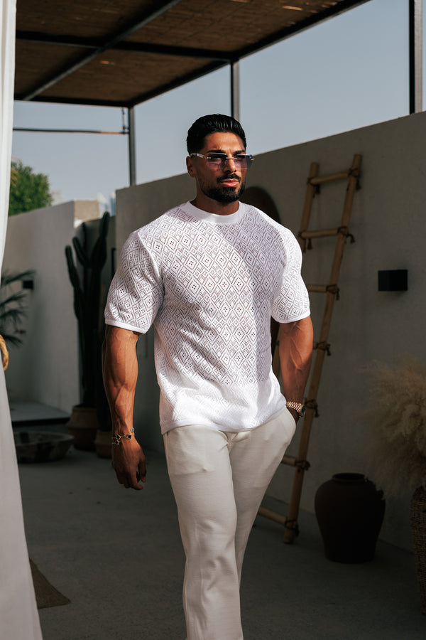 Father Sons Crochet Crew T-Shirt White Short Sleeve - FSJ086