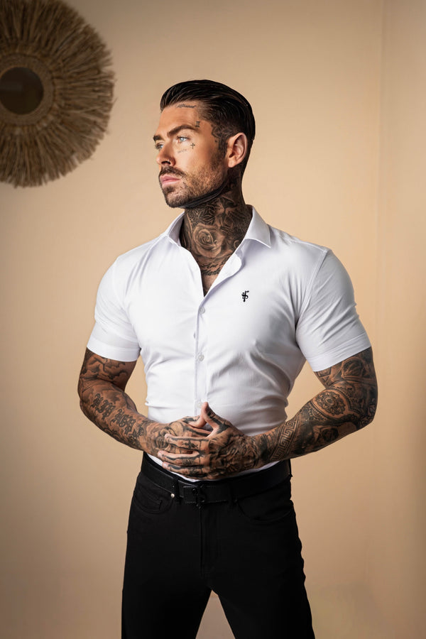 Father Sons Super Slim Stretch Classic White Short Sleeve - FS126