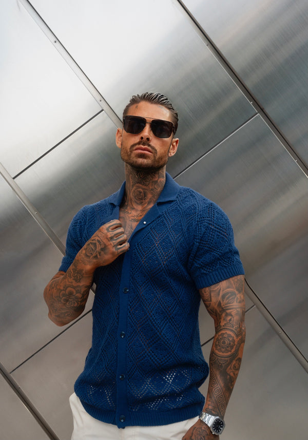 Father Sons Crochet Shirt Caribbean Blue Short Sleeve - FSJ079