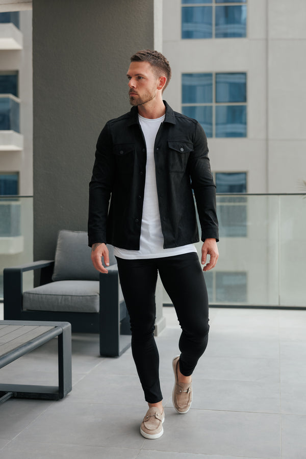 FS Suede Feel Button Up Jacket Black - FSN218
