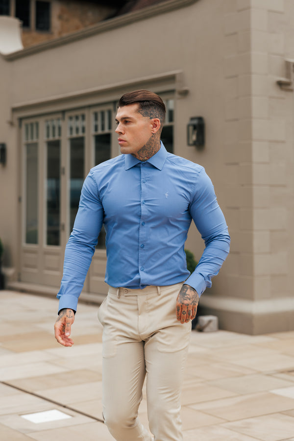 Father Sons Muscle Fit Advanced Stretch Mid Blue with Cutaway Collar  - FS1199