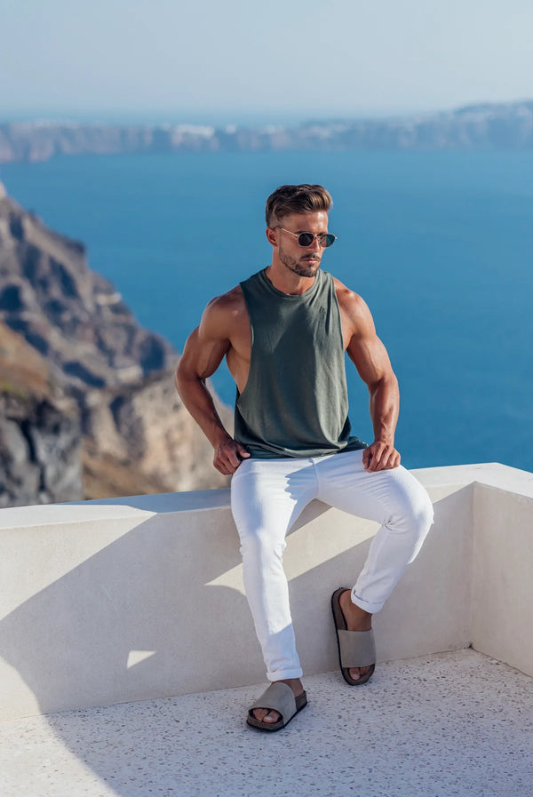 Father Sons Classic Bamboo Dropped Armhole Khaki Vest - FSH1343