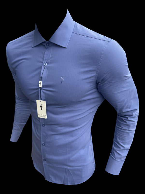 Father Sons Muscle Fit Advanced Stretch Mid Blue with Cutaway Collar  - FS1199