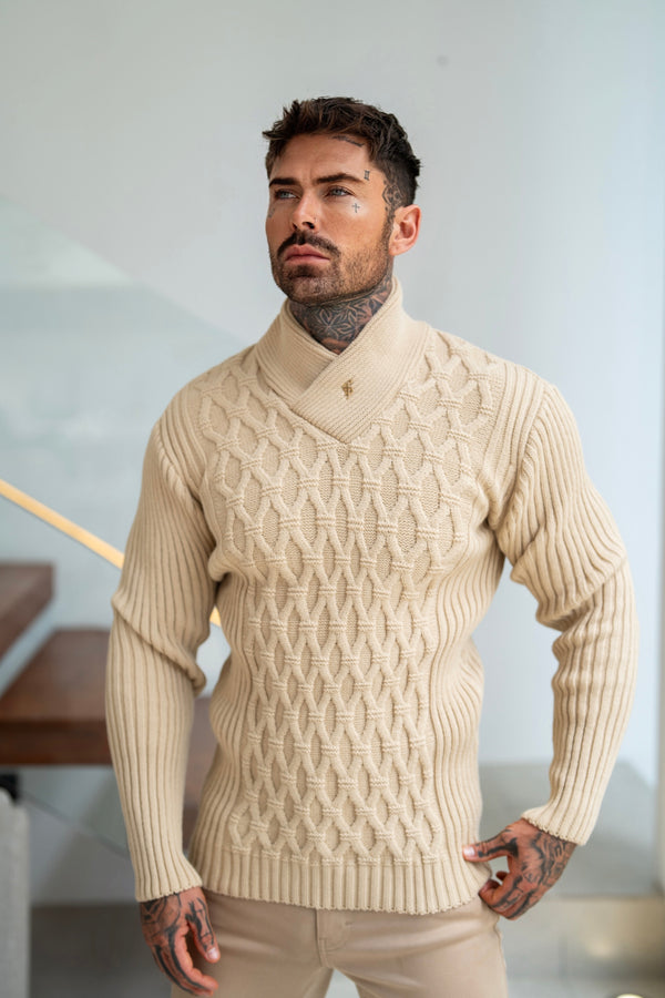 最新澳洲幸运5开奖结果体彩网站 Father Sons Chunky Cable Knit Beige Jumper - FSJ062