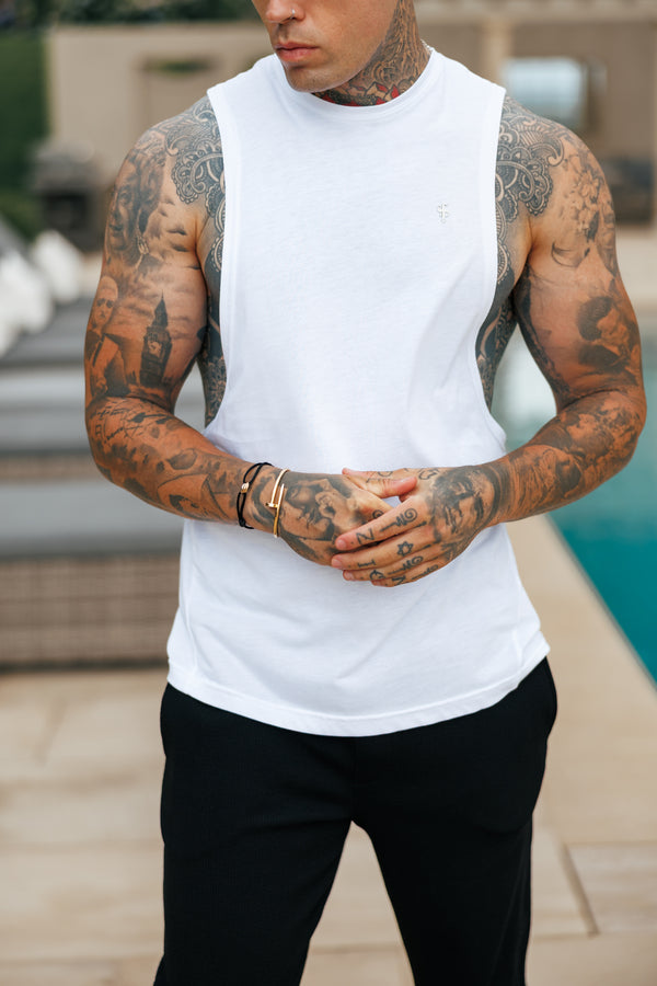 Father Sons Classic Bamboo Dropped Armhole White / Silver Vest - FSH1377