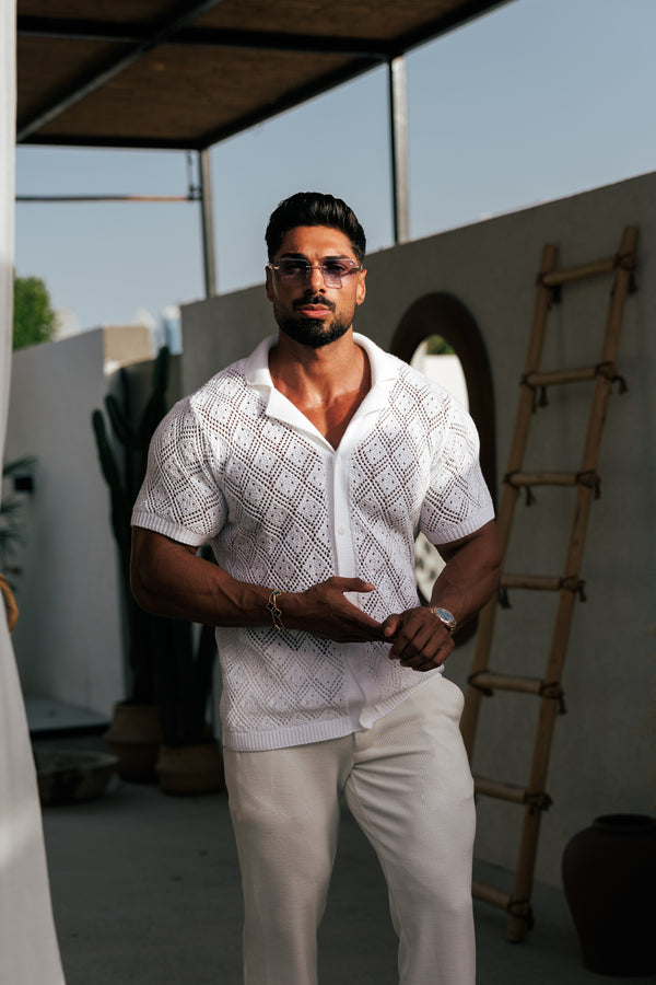 Father Sons Crochet Shirt White Short Sleeve - FSJ075