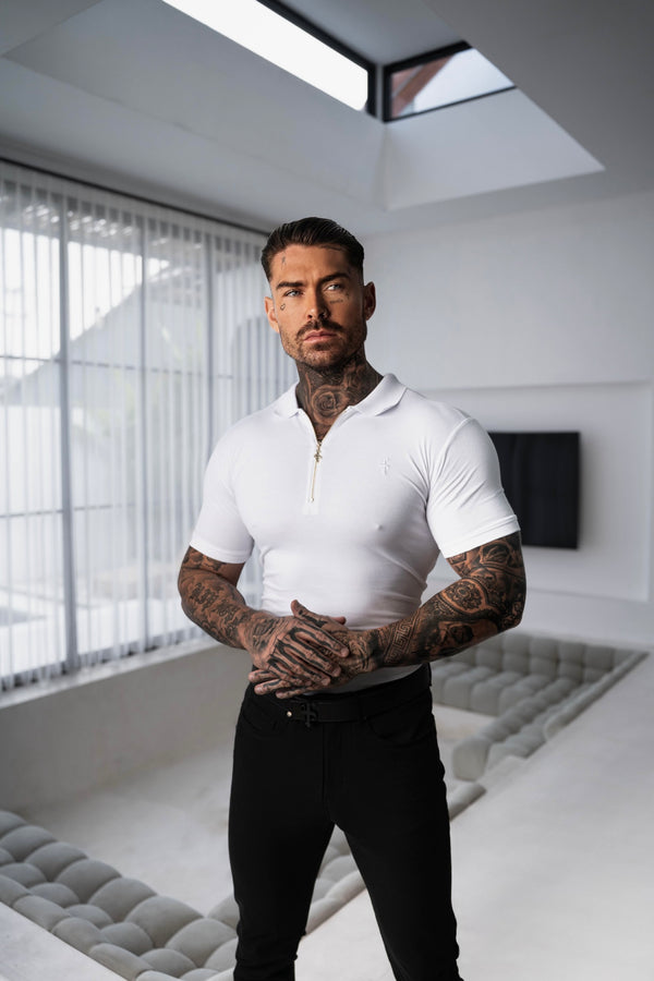 Father Sons Classic White Zipped Polo Shirt - FSH1229