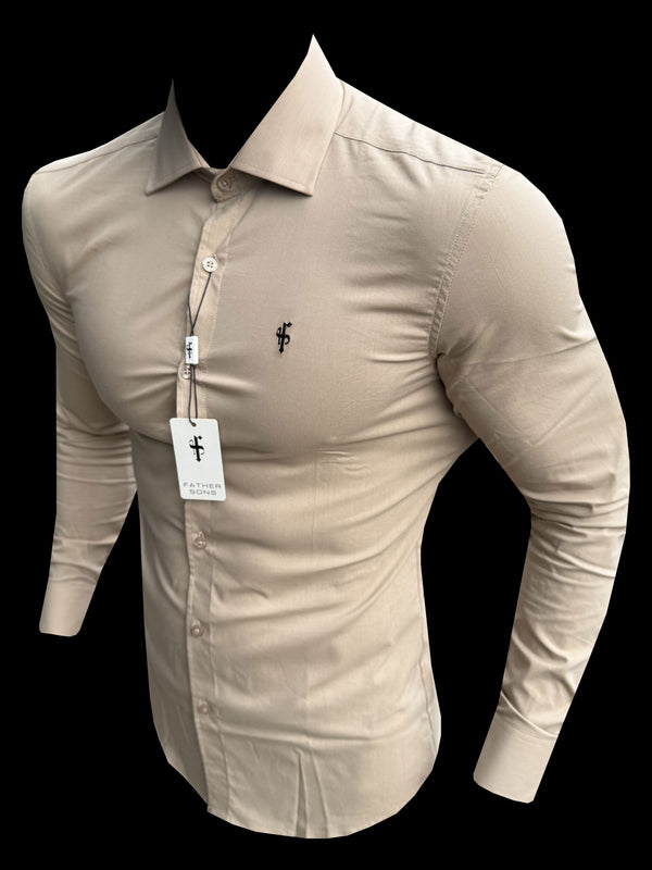Father Sons Muscle Fit Advanced Stretch Beige with Cutaway Collar  - FS1166