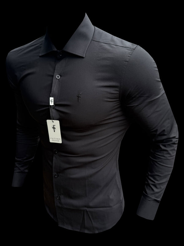 Father Sons Muscle Fit Advanced Stretch Black Cutaway Collar Shirt  - FS1164