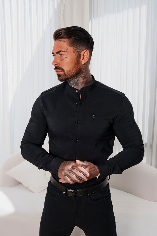FS Super Slim Scuba Black Long Sleeve Stretch with Grandad Collar - FS1171