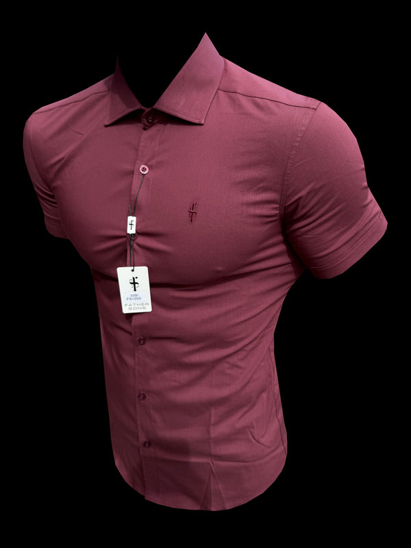 Father Sons Muscle Fit Advanced Stretch Oxblood Short Sleeve with Cutaway Collar - FS1205