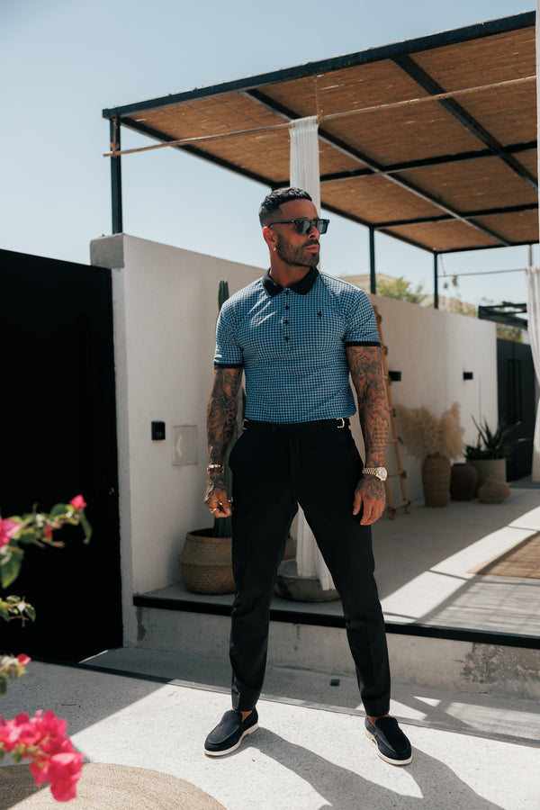 Father Sons Black / Blue Printed Check Polo Shirt - FSH1262