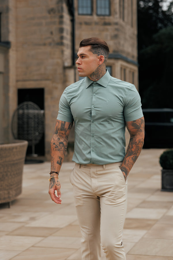 Father Sons Muscle Fit Advanced Stretch Khaki Short Sleeve with Cutaway Collar - FS1204