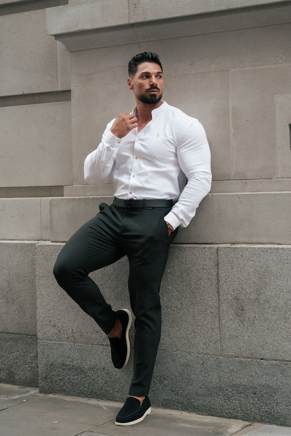 Father Sons Super Slim Scuba White / Gold Long Sleeve Stretch with Grandad Collar - FS1193