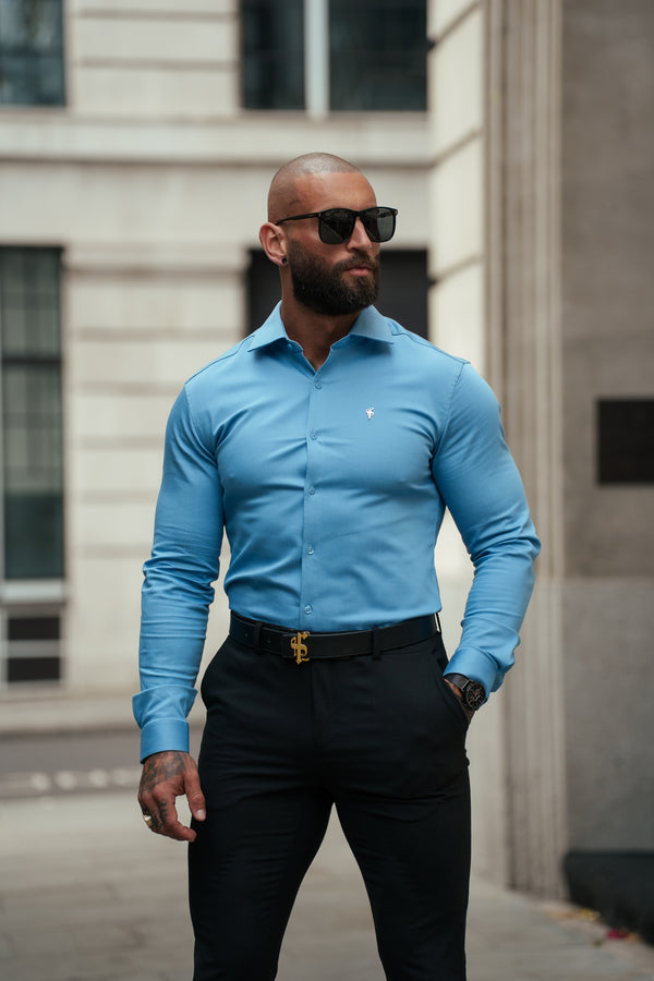 Father Sons Super Slim Stretch Light Blue Denim Long Sleeve with Cutaway Collar - FS1151