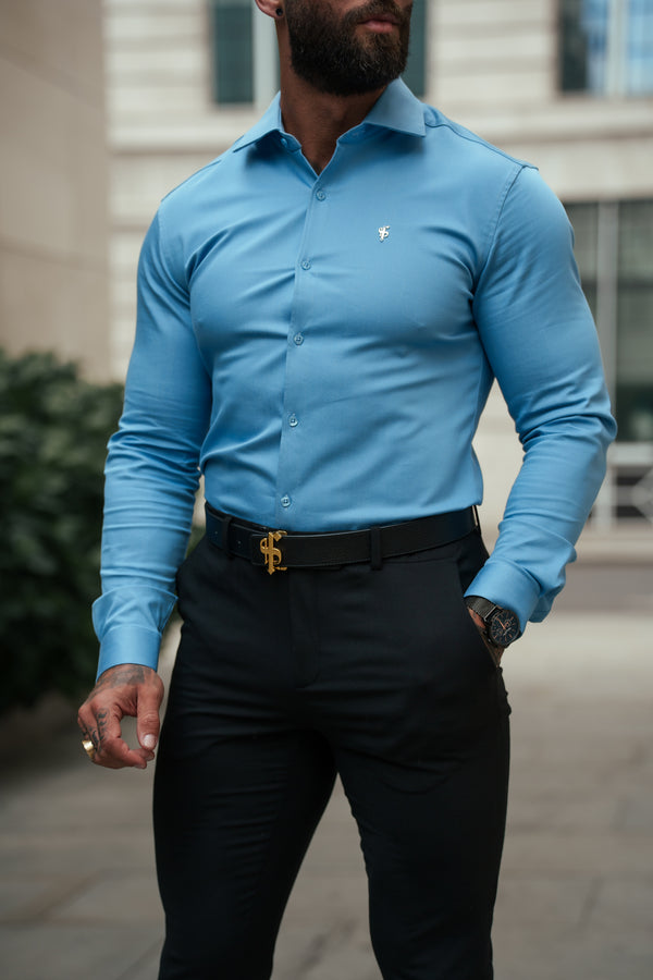 Father Sons Super Slim Stretch Light Blue Denim Long Sleeve with Cutaway Collar - FS1151