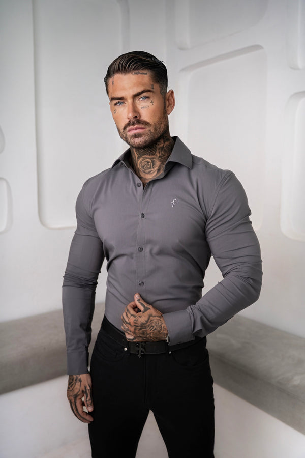 Father Sons Muscle Fit Advanced Stretch Charcoal with Cutaway Collar  - FS1202