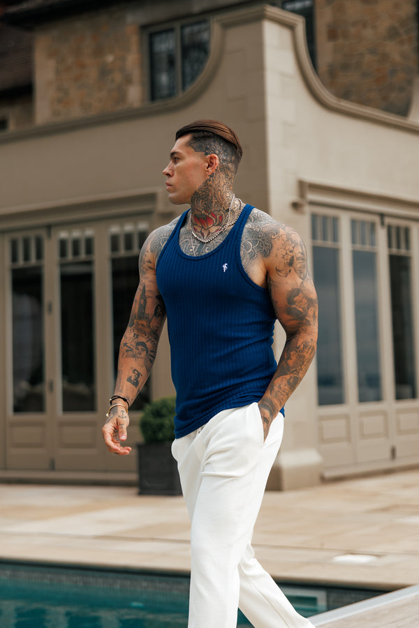 Father Sons Classic New Navy / White Ribbed Knit Super Slim Vest - FSH1328