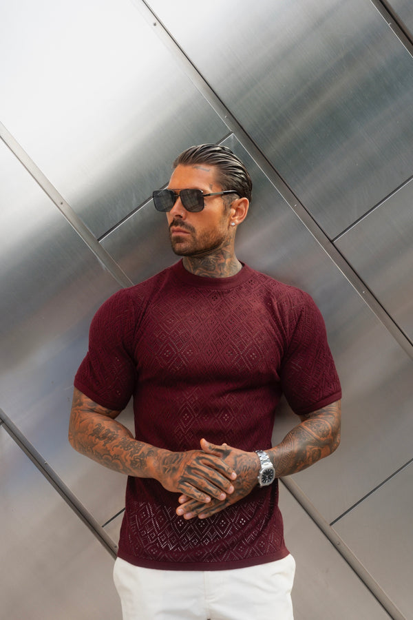 Father Sons Crochet Crew T-Shirt Burgundy Short Sleeve - FSJ089