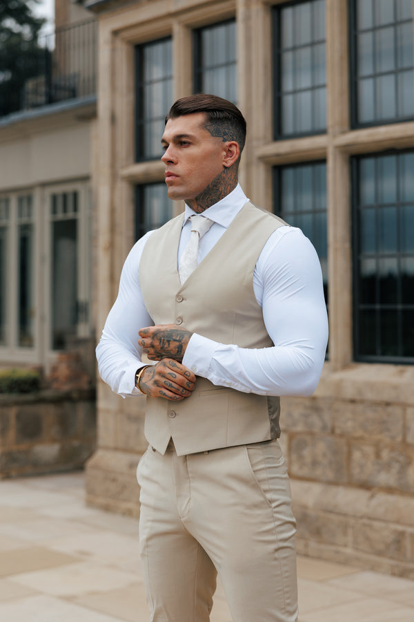 Father Sons Slim Formal Waistcoat Beige - FSW011