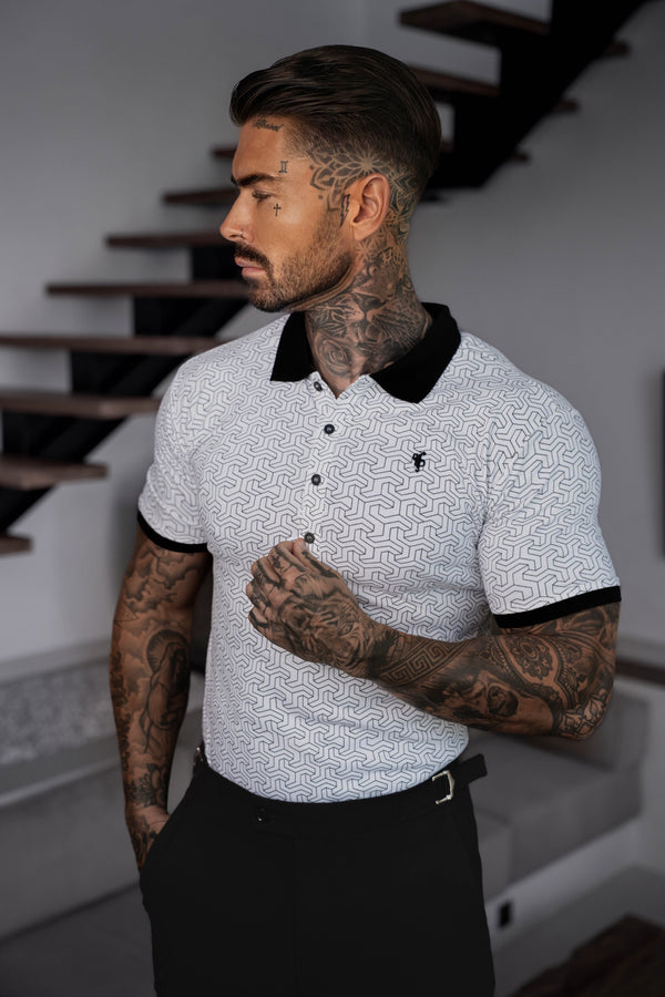 Father Sons White / Black Geo Printed Polo Shirt - FSH1233