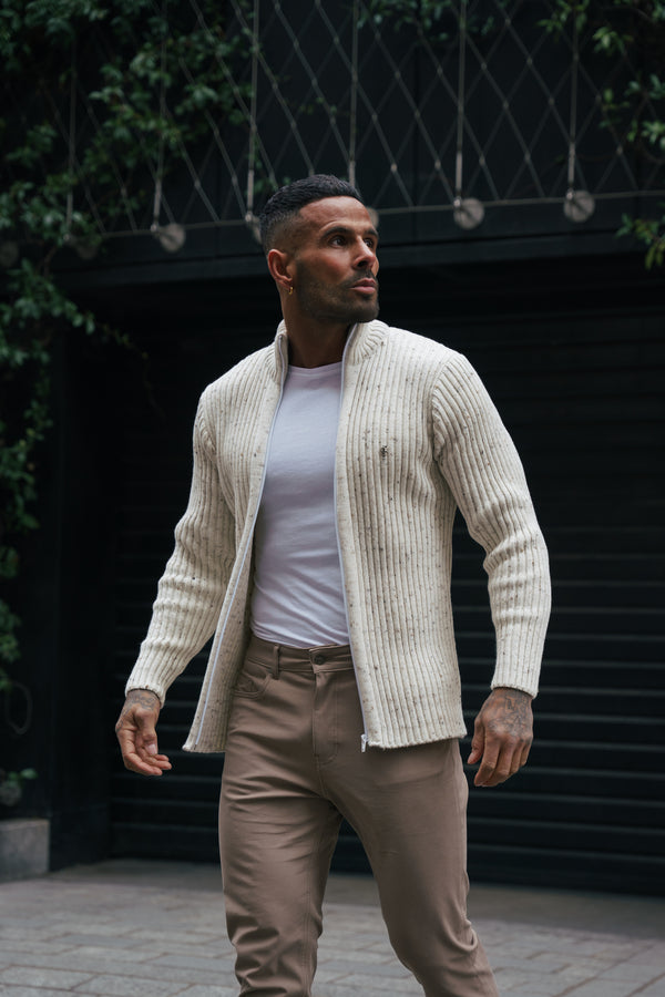 最新澳洲幸运5开奖结果体彩网站 Father Sons Chunky Beige Flecks Ribbed Zipped Cardigan - FSJ070