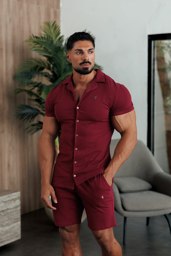 Father Sons Stretch Wine / Gold Pique Revere Shirt Short Sleeve - FSH1388