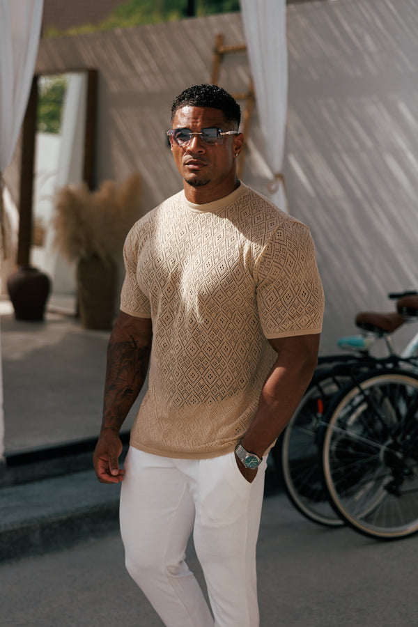 Father Sons Crochet Crew T-Shirt Honesty Beige Short Sleeve - FSJ087