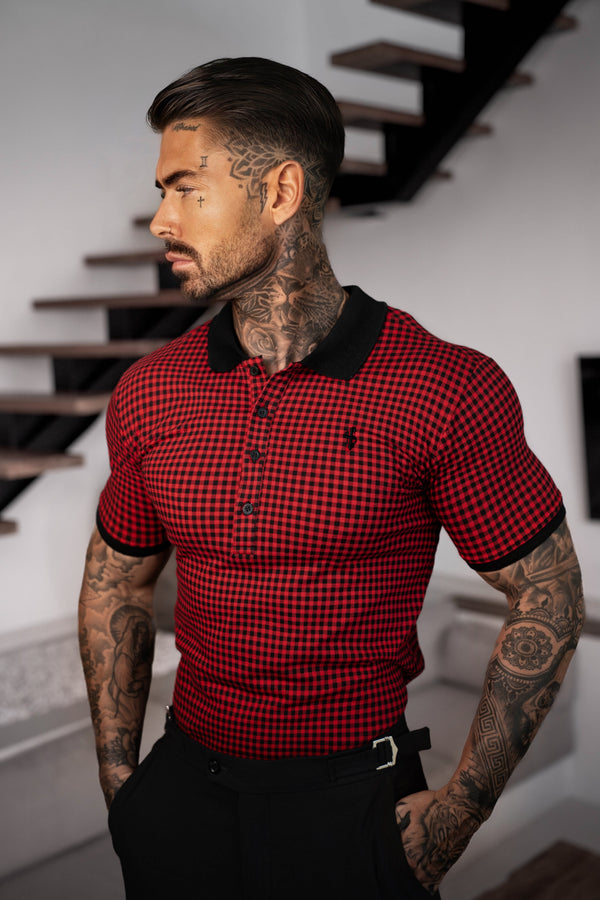 Father Sons Black / Red Printed Check Polo Shirt - FSH1259