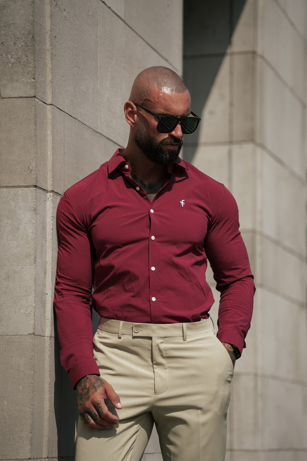 Father Sons Super Slim Stretch Burgundy with Cutaway Collar - FS1232