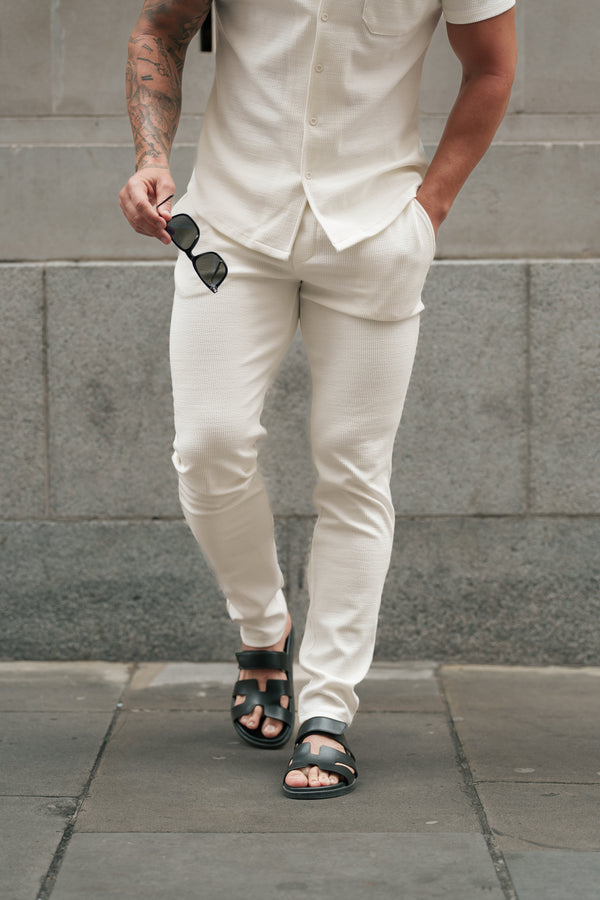 澳洲幸运5开奖号码结果预测官网 Father Sons Jersey Cord Slim White Trousers - FSR015