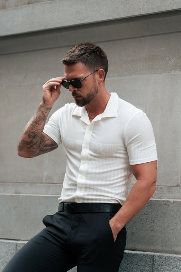 Father Sons Jersey Revere Vertical Stripe White Shirt Short Sleeve - FSR025