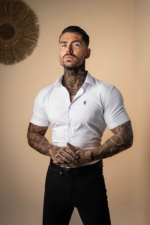 Father Sons Super Slim Stretch Classic White Short Sleeve - FS126