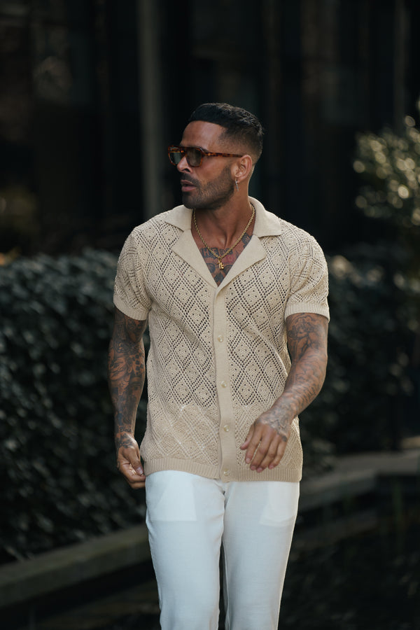Father Sons Crochet Shirt Honesty Beige Short Sleeve - FSJ076