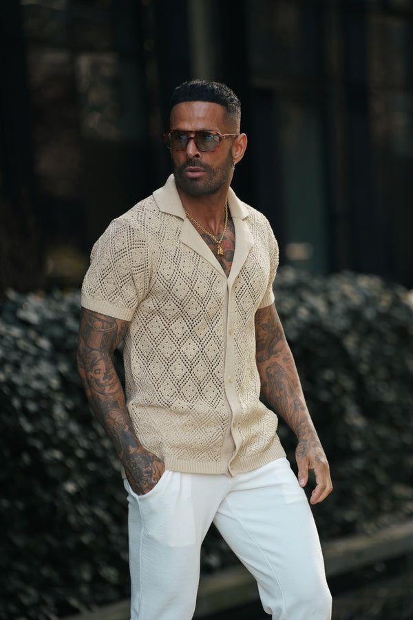 Father Sons Crochet Shirt Honesty Beige Short Sleeve - FSJ076
