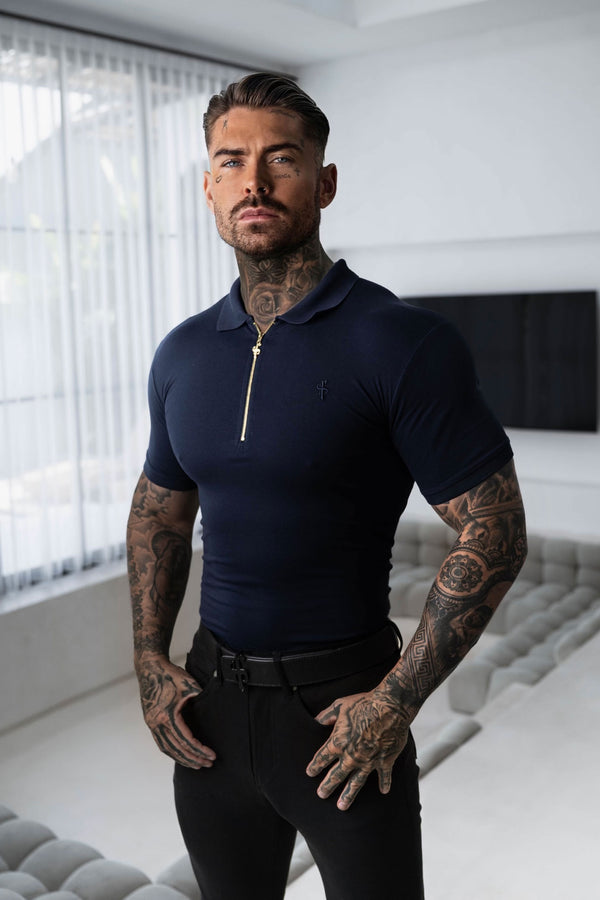 Father Sons Classic Navy and Gold Zipped Polo Shirt - FSH809