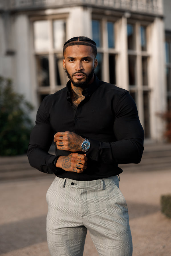 Father Sons Slim Formal Grey Prince of Wales Check Stretch Trousers - FSTR011