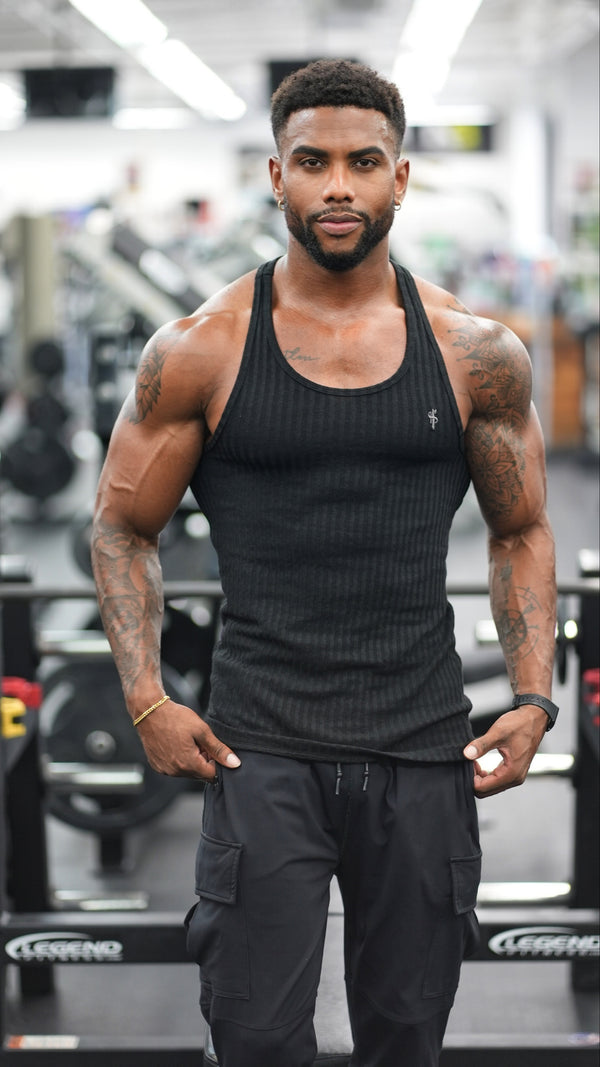 Father Sons Classic Black Ribbed Knit Super Slim Vest - FSH413