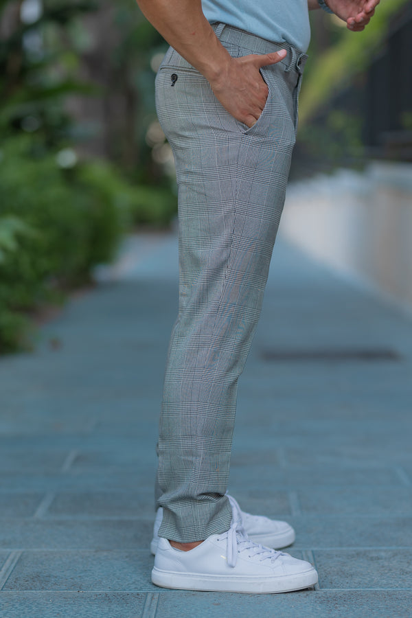 Father Sons Slim Formal Black / Ecru Prince of Wales Check Stretch Trousers - FSTR012