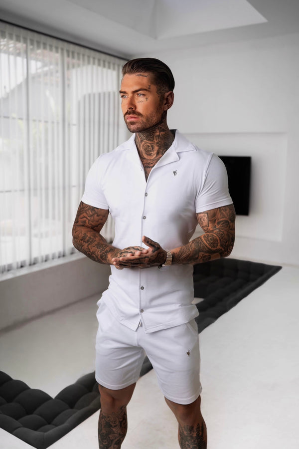 Father Sons Stretch White / Silver Pique Revere Shirt Short Sleeve - FSH1356