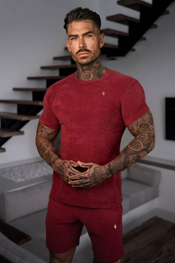 Father Sons Burgundy / Gold Towelling Crew T Shirt - FSH1349