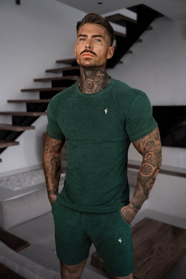 Father Sons Forest Green / Silver Towelling Crew T Shirt - FSH1347