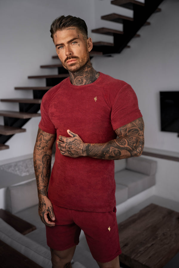Father Sons Burgundy / Gold Towelling Crew T Shirt - FSH1349