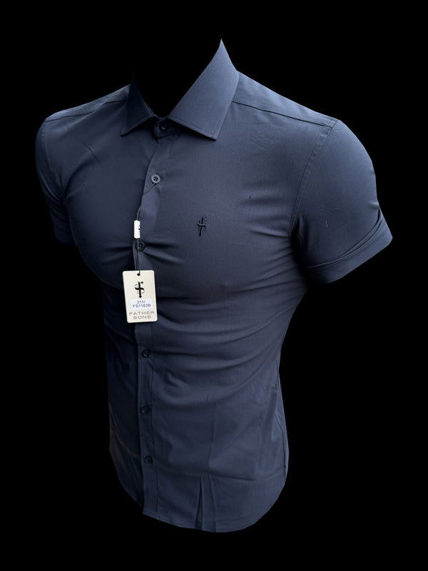 Father Sons Muscle Fit Advanced Stretch Navy Short Sleeve with Cutaway Collar - FS1163