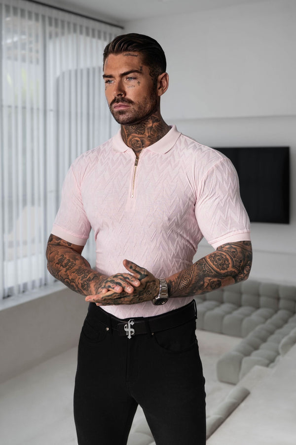 Father Sons Classic Jacquard Pink Chevron Zipped Polo - FSR022