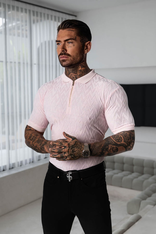 Father Sons Classic Jacquard Pink Chevron Zipped Polo - FSR022