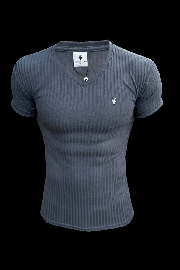 Father Sons Super Slim Charcoal / Silver V Neck Ribbed Crew - FSH1127