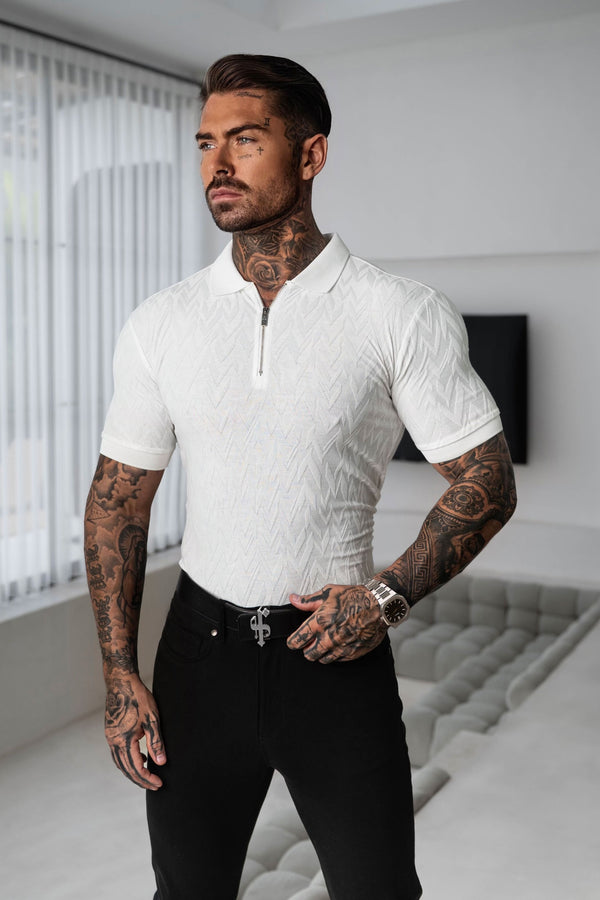 Father Sons Classic Jacquard White Chevron Zipped Polo - FSR020